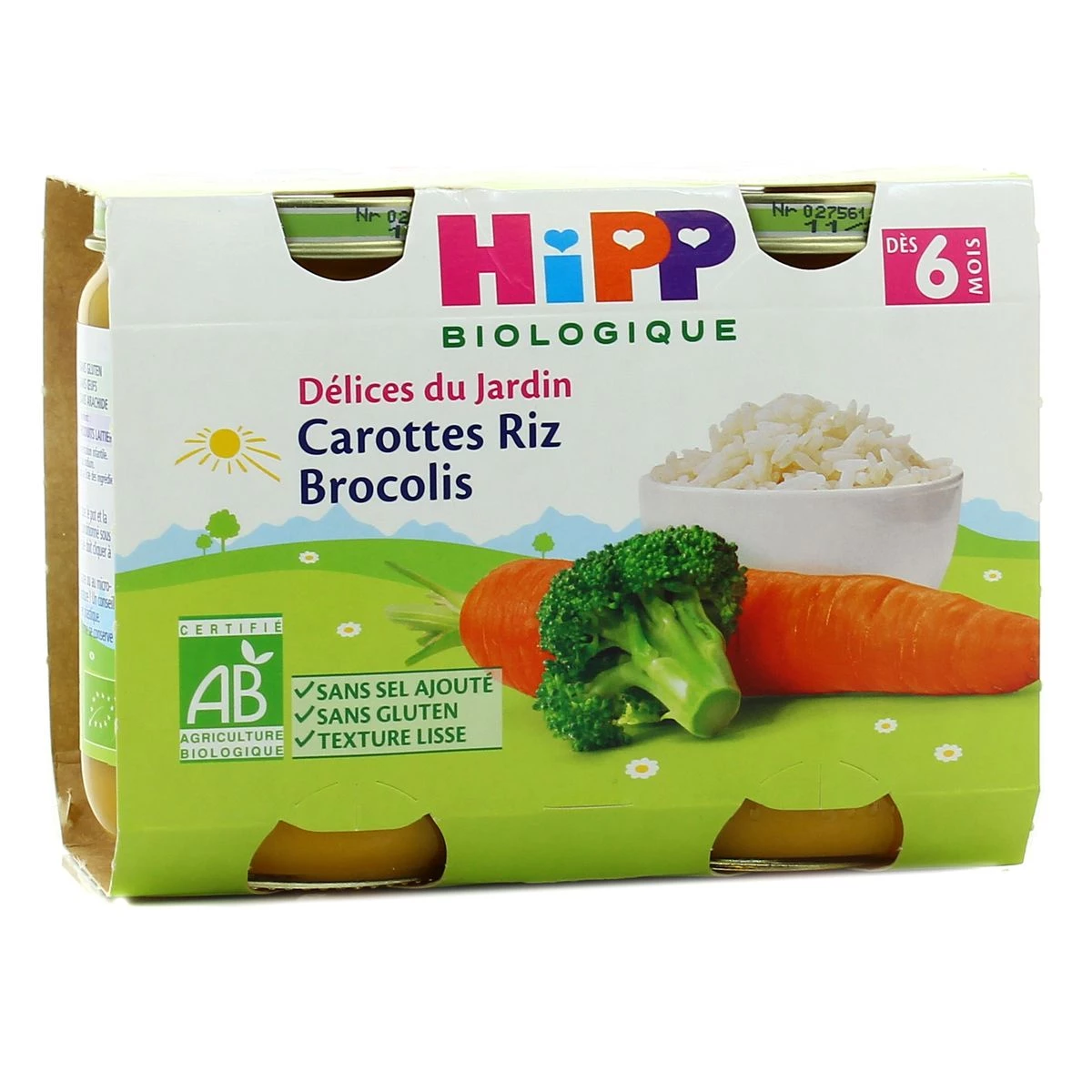 Plat bébé carottes/ riz/ brocolis BIO dès 6 mois 2x190g - HIPP