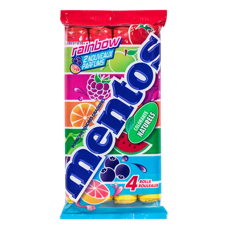 Fruity Scented Candy Rainbow Multipack of 4 Rolls of 37.5g - MENTOS