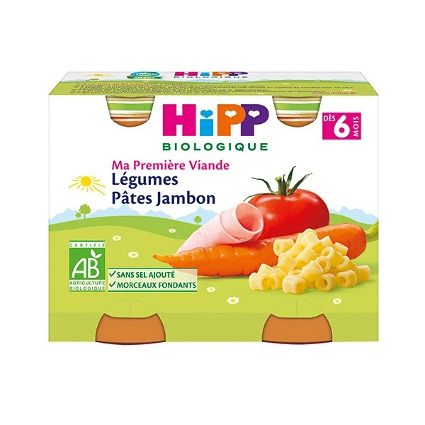 Biologische groente/ pasta/ ham potjes vanaf 6 maanden 2x190g - HIPP