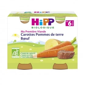 Pots bébé carottes/ pomme de terre/ buf Bio dès 6 mois 2x190g - HIPP