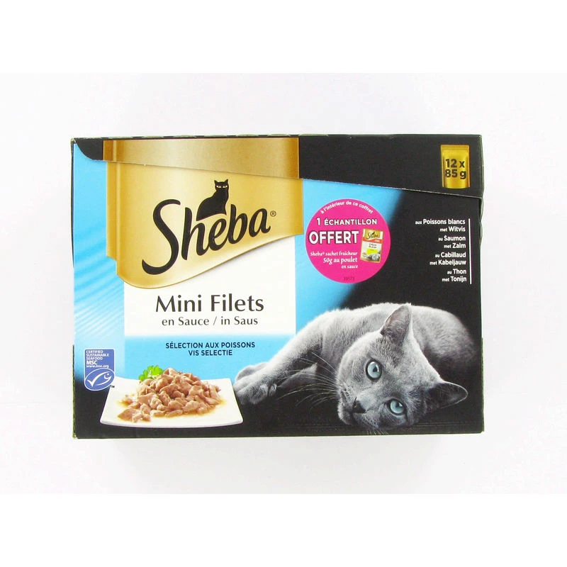 Bolsas de comida para gatos adultos con pescado 12x85g SHEBA