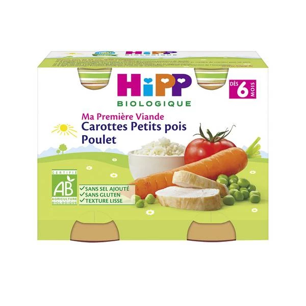 Cenouras/ervilhas/frango orgânicas a partir de 6 meses 2x190g - HIPP