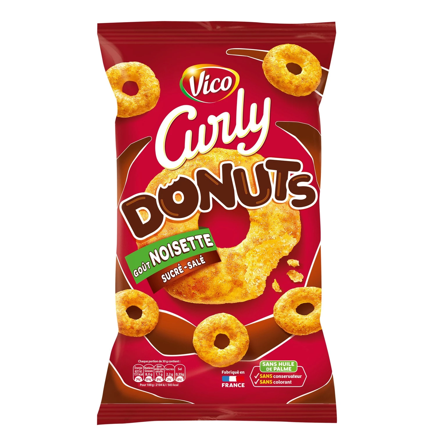 Zoet-zoute hazelnoot-donutchips, 100 g - CURLY