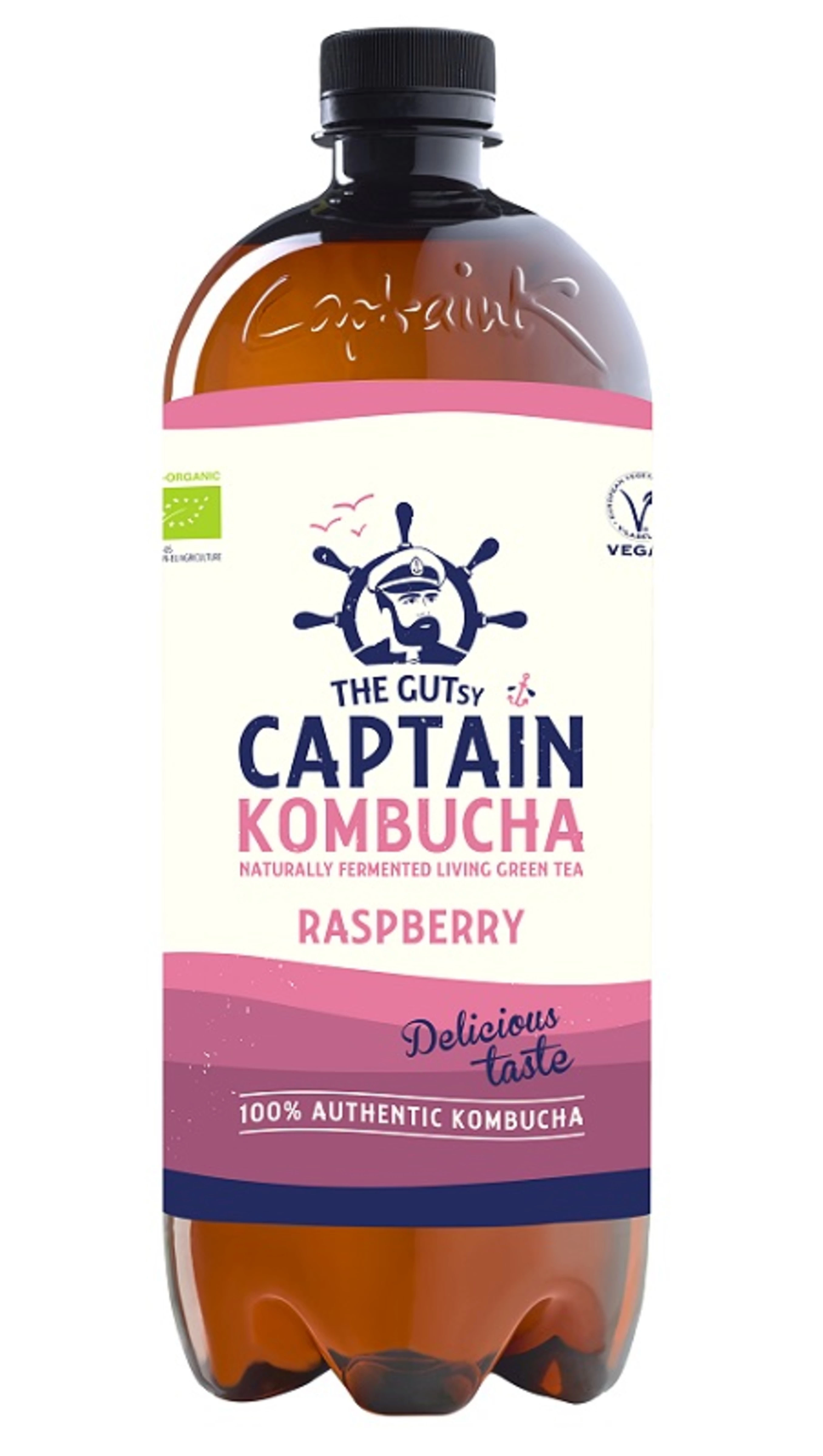 ऑर्गेनिक कोम्बुचा रास्पबेरी किण्वित प्राकृतिक पेय 1एल - साहसी कप्तान