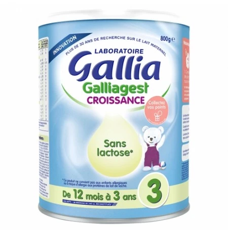 Lait bébé croissance 3ème âge Galliagest sans lactose 800 g - GALLIA