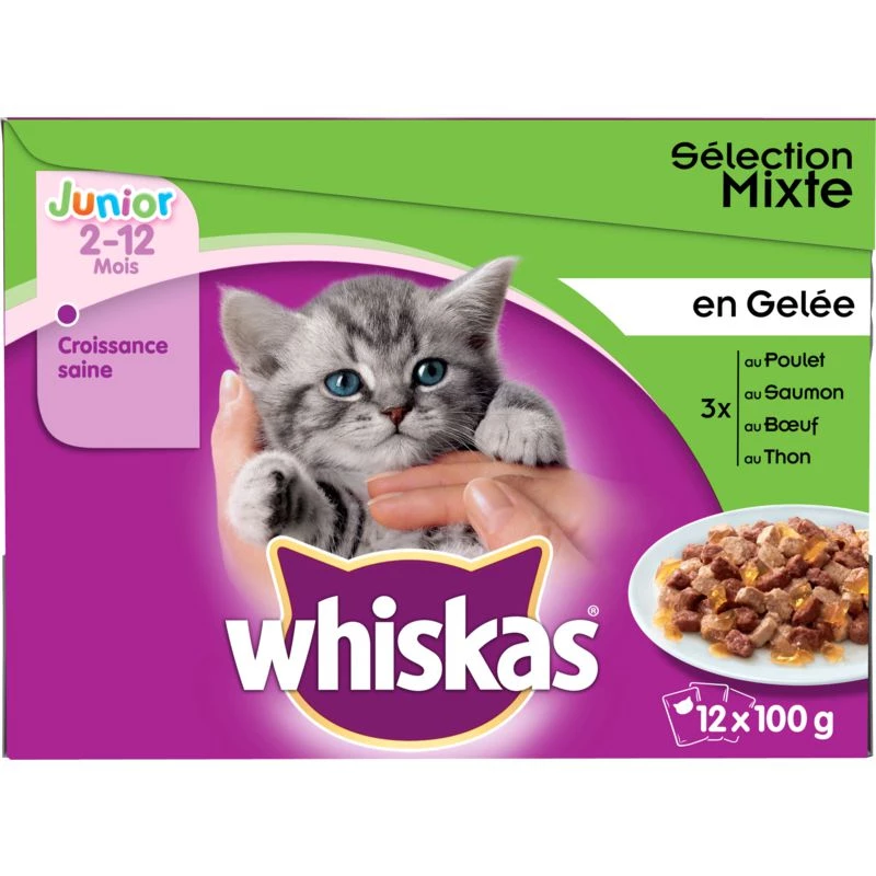 Sachets repas pour chats junior aux viandes et poissons 12x100g - WHISKAS