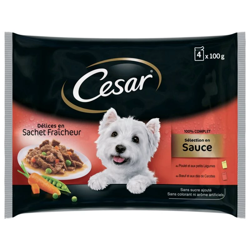 Sachet Repas Fraicheur pour chien Adulte 4x100g - CESAR