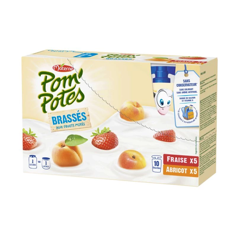 Pom'Potes brassés fraise/abricot 10x85g - MATERNE