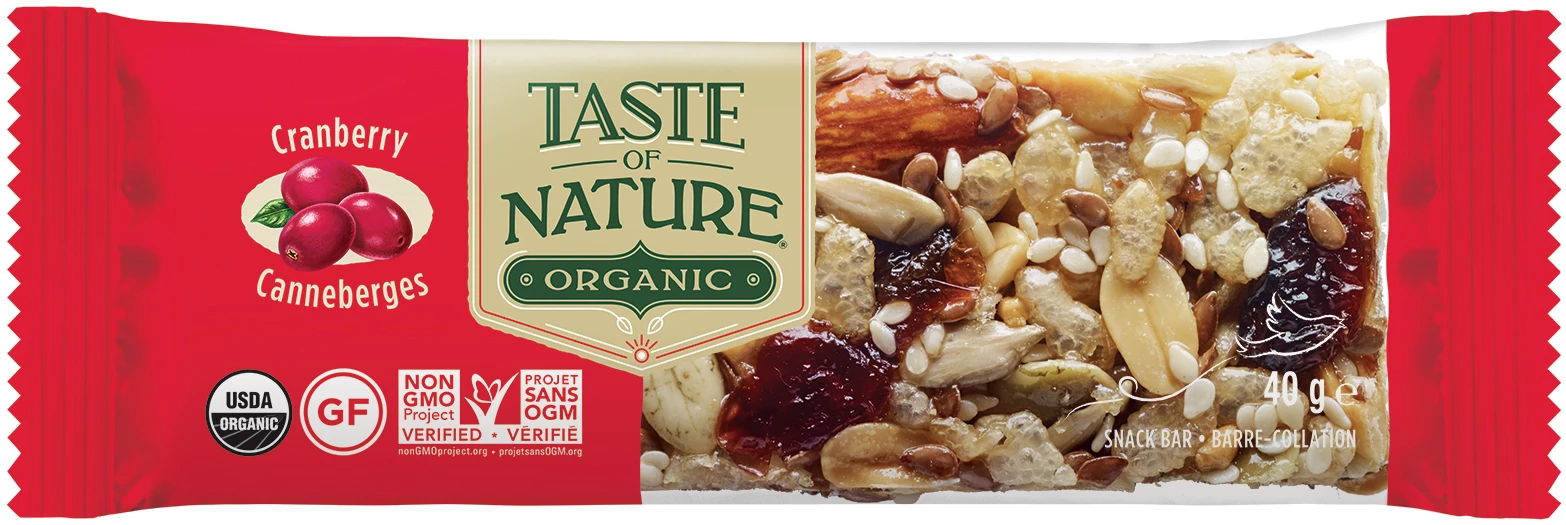 Organic Cranberry Cereal Bar 40g - TASTE OF NATURE