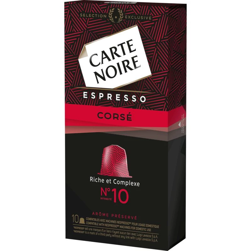 Café espresso corsé x10 capsules 53g - CARTE NOIRE