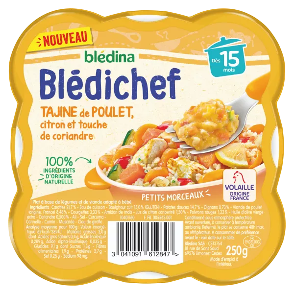 Baby Flat Blédichef de 15 meses Tagine de pollo de limón y Touch de cilantro 250G - BLEDINA
