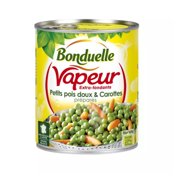 Petits pois doux et carottes Vapeur extra fondants 530g - Bonduelle
