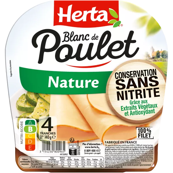 Conservación natural de pollo blanco sin nitrito, 140 g - HERTA