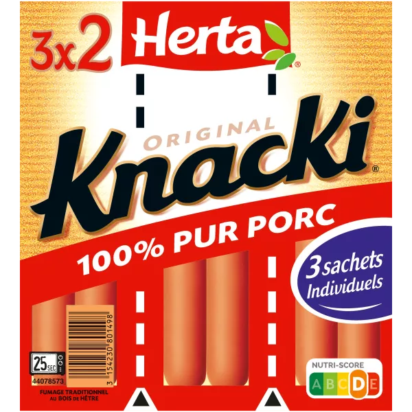 Saucisses Knacki Original 100% Pur Porc, 210g - HERTA