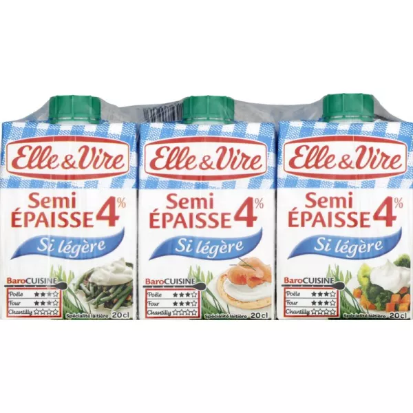 अर्ध गाढ़ी और हल्की क्रीम 4% 3x20 सीएल - ELLE & VIRE