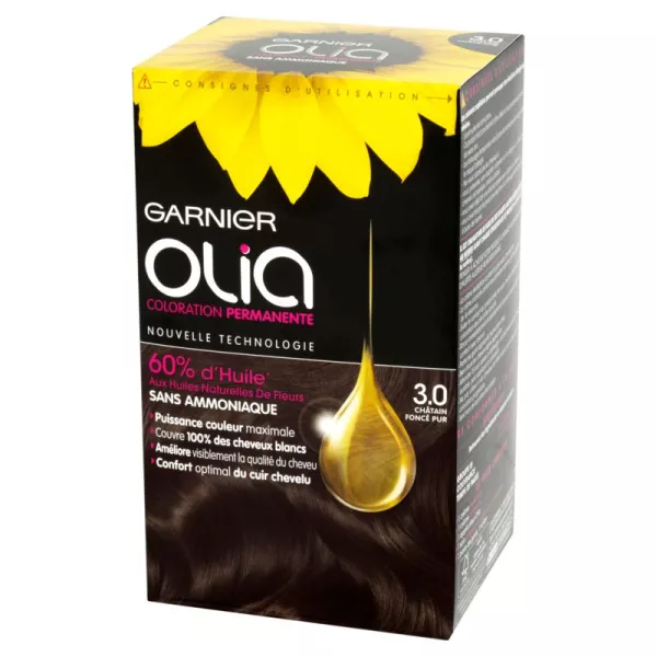 Coloração permanente 3.0 marrom escuro puro GARNIER OLIA