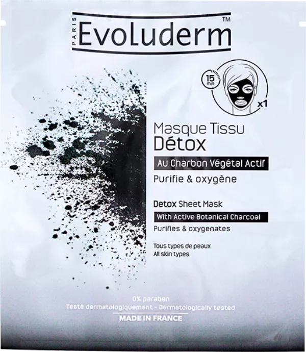 Detox Sheet Mask With Activated Vegetable Charcoal - Evoluderm