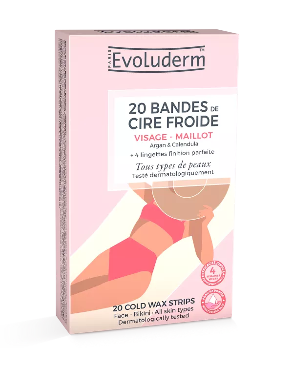 20 Kaltwachs-Enthaarungsstreifen für Gesicht und Bikini, 150 ml - Evoluderm