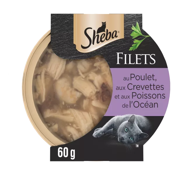 Katzenfutter mit Huhn, Garnelen und Fischfilets 60g - Sheba
