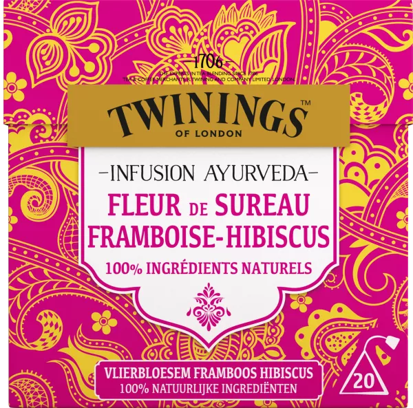 Infusion Ayurveda Fleur de Sureau, Framboise, Hibiscus x20, 36g - TWINNINGS