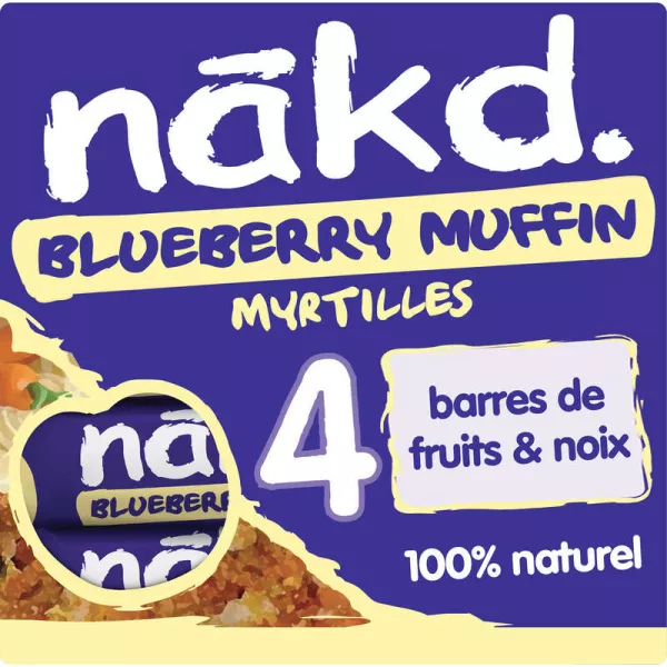 ब्लूबेरी मफिन बार्स कच्चे फल और अखरोट बार्स 4 x 35 ग्राम - NAKD