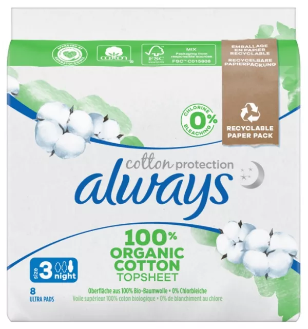 Khăn Vệ Sinh Cánh Voile Cao Cấp 100% Organic Night Cotton Size 3x8 - ALWAYS