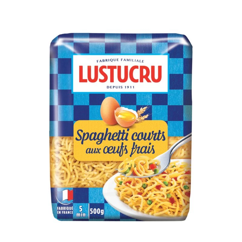 Pâtes Spaghetti Courts aux Oeufs frais,500g - LUSTICRU