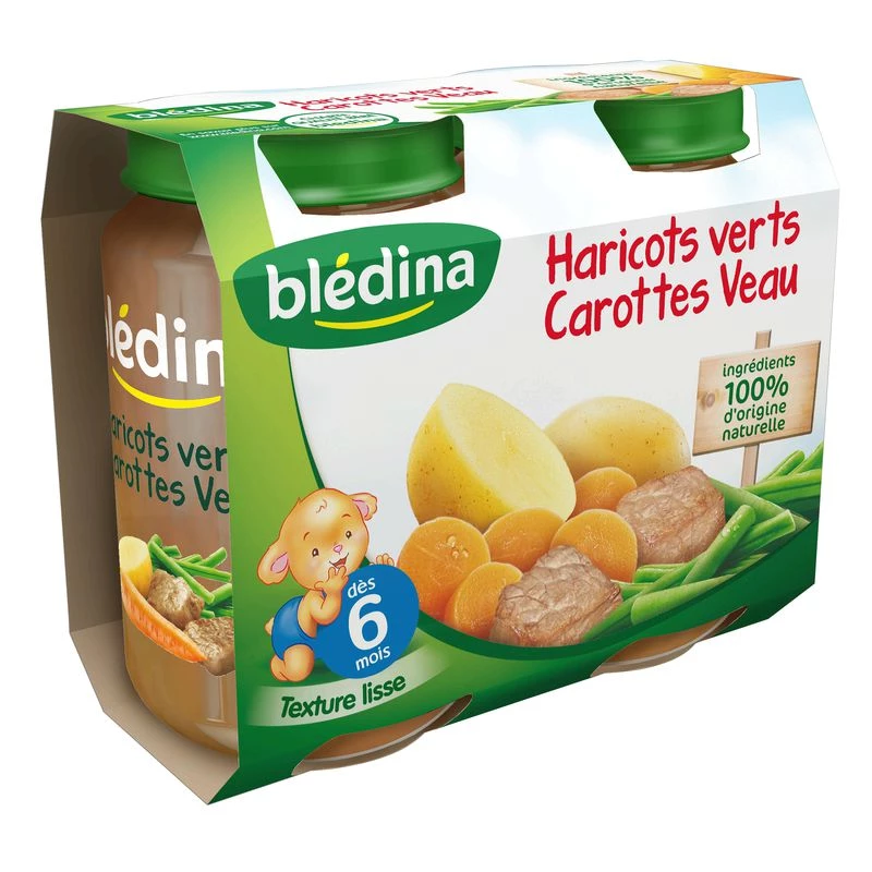 Pots haricots/carottes/veau dès 6 mois 2x200g - BLEDINA