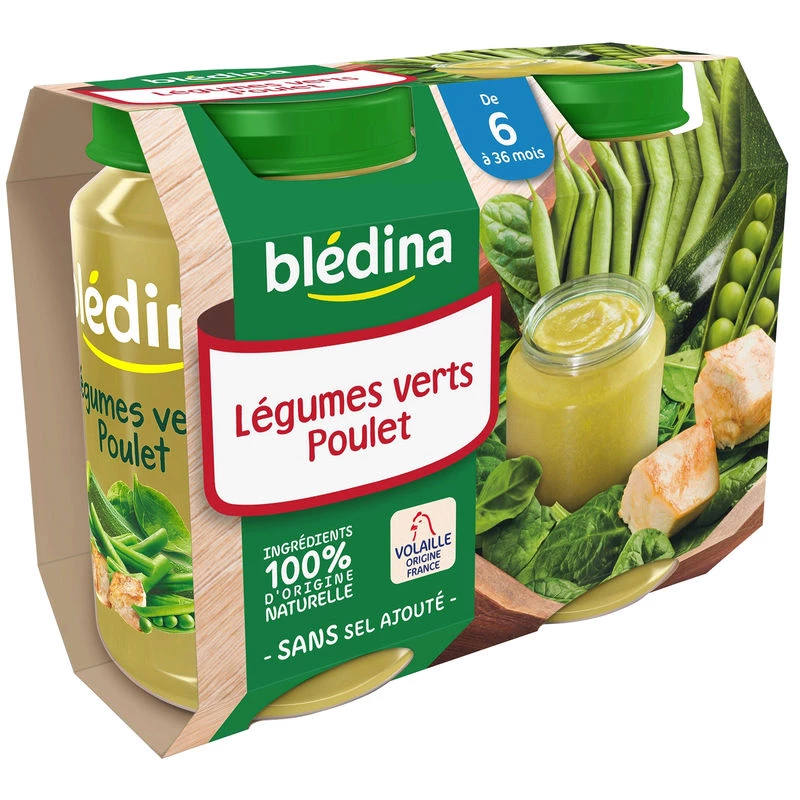 Pots légumes verts/poulet dès 6 mois 2x200g - BLEDINA