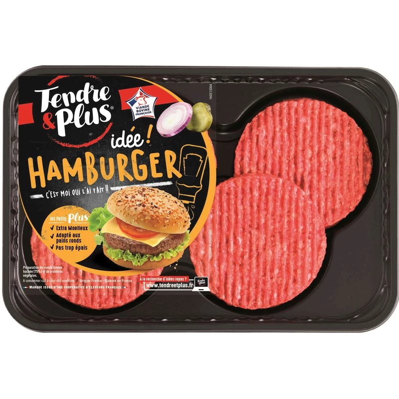Steak pour Hamburger, x4 320g -TENDRE & PLUS