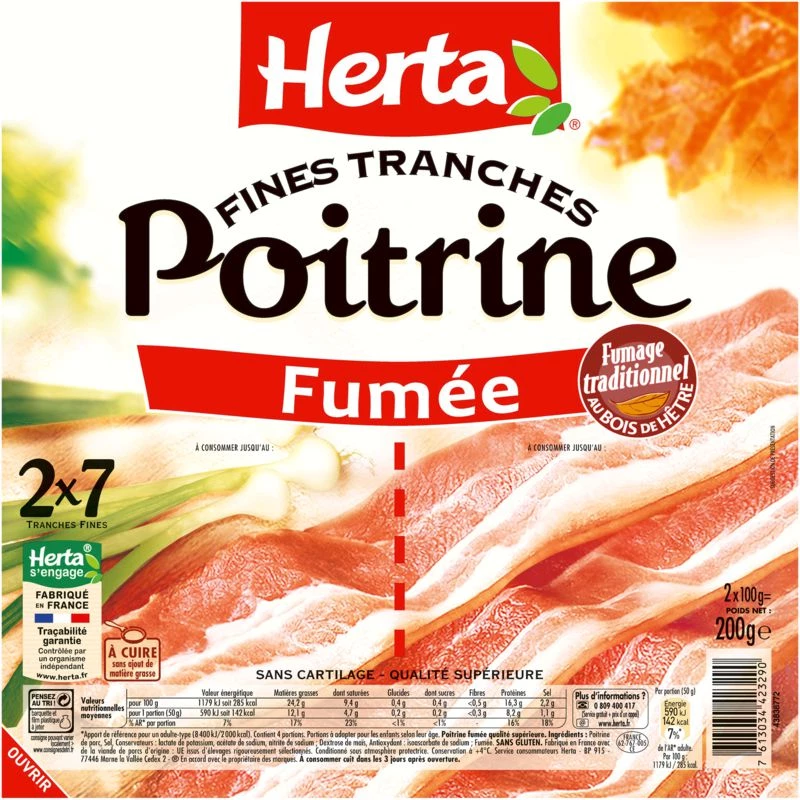 Poitrine Fumée Fines Tranches, 200g - HERTA