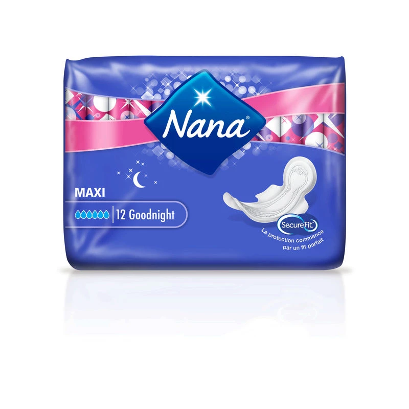 Sanitary Napkins with Wings Maxi Goodnight x12 - NANA