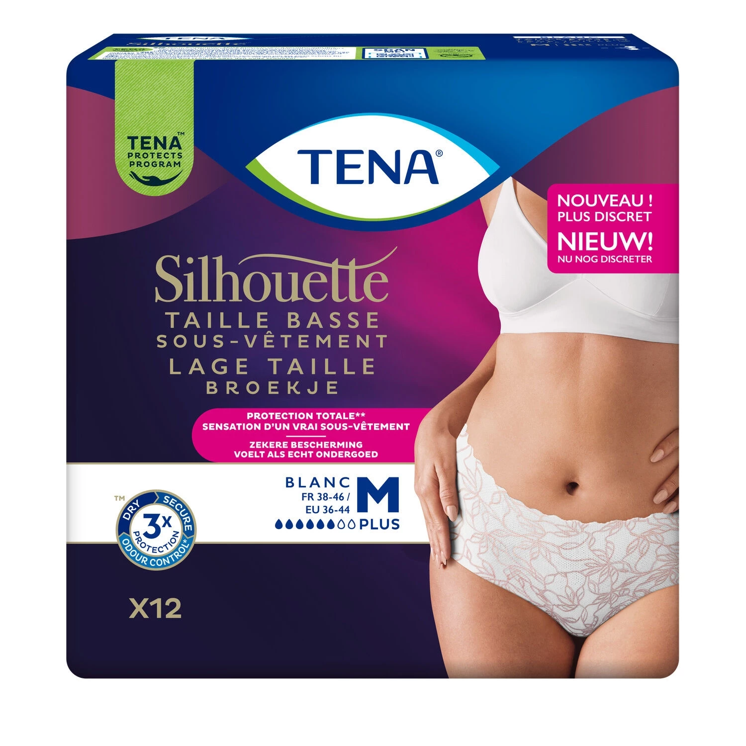 Low Waist Silhouette Panties Size M White X12 - Tena