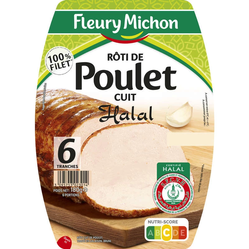 Roti de Poulet Halal, 6 Tranches 180g - FLEURY MICHON