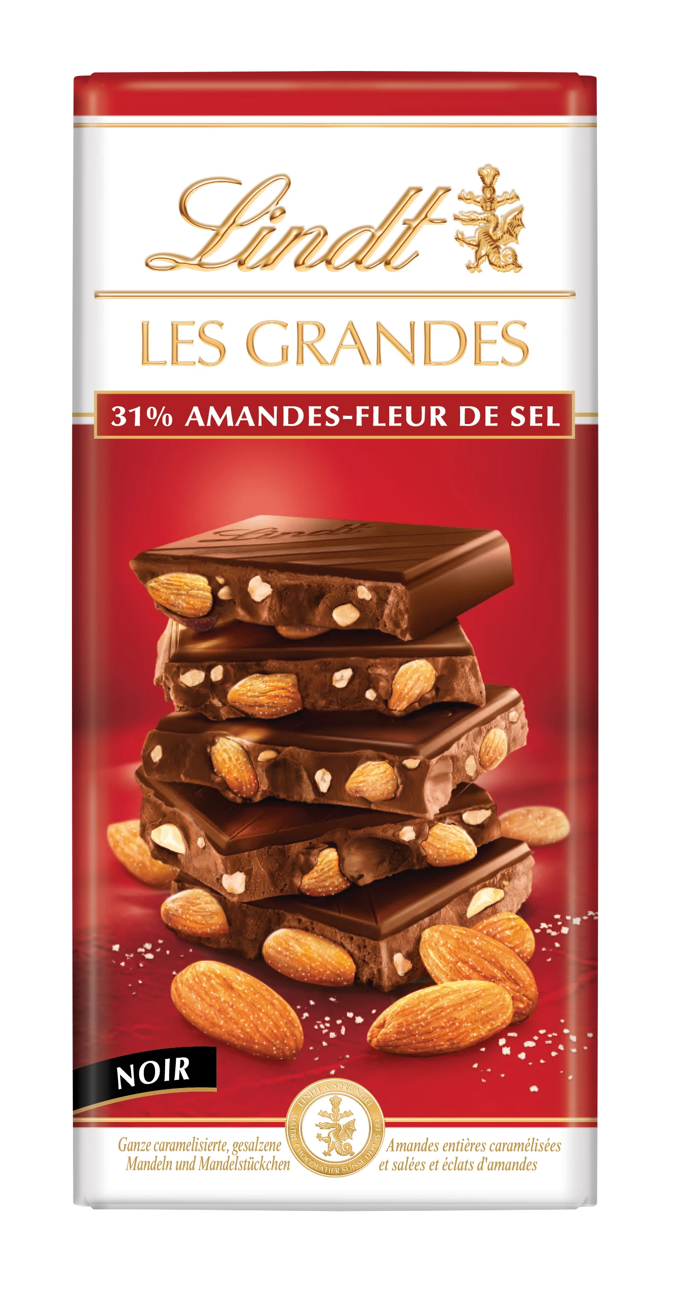 Les Grandes Noir Almonds-Fleur De Sel Tablet 150 G - LINDT