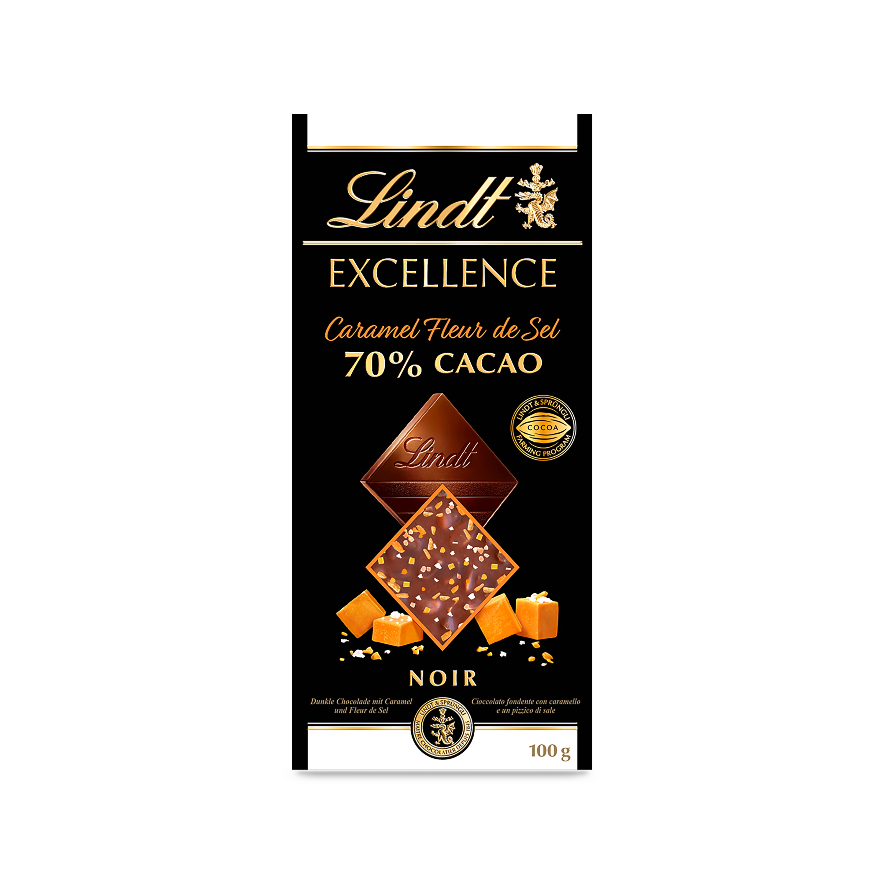 Excellence Noir 70% Chips De Cacao Caramelo Flor De Sal Tableta 100 G - LINDT