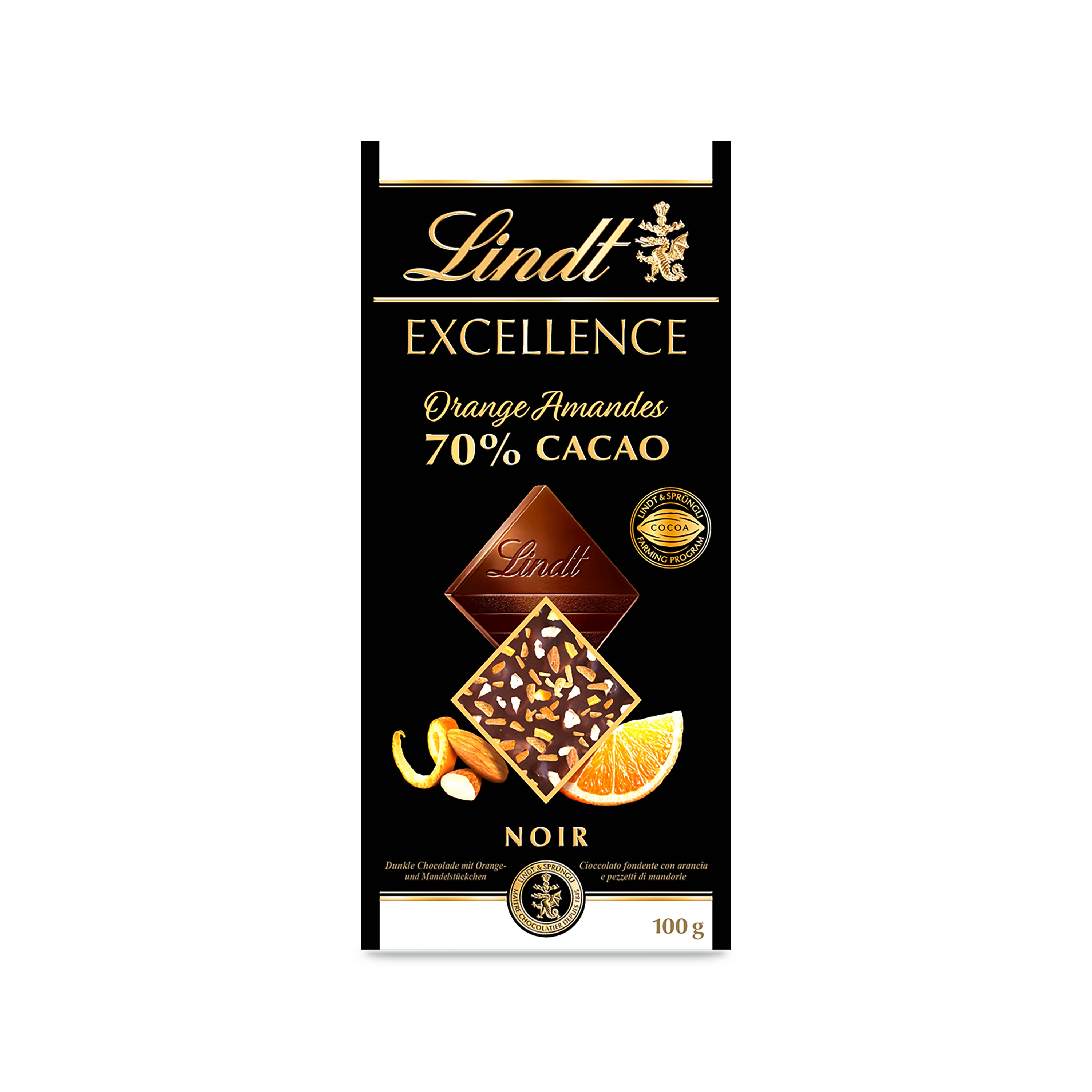 Excellence Noir 70 % Kakaochips, Orangenmandeln, Tablette 100 g - LINDT