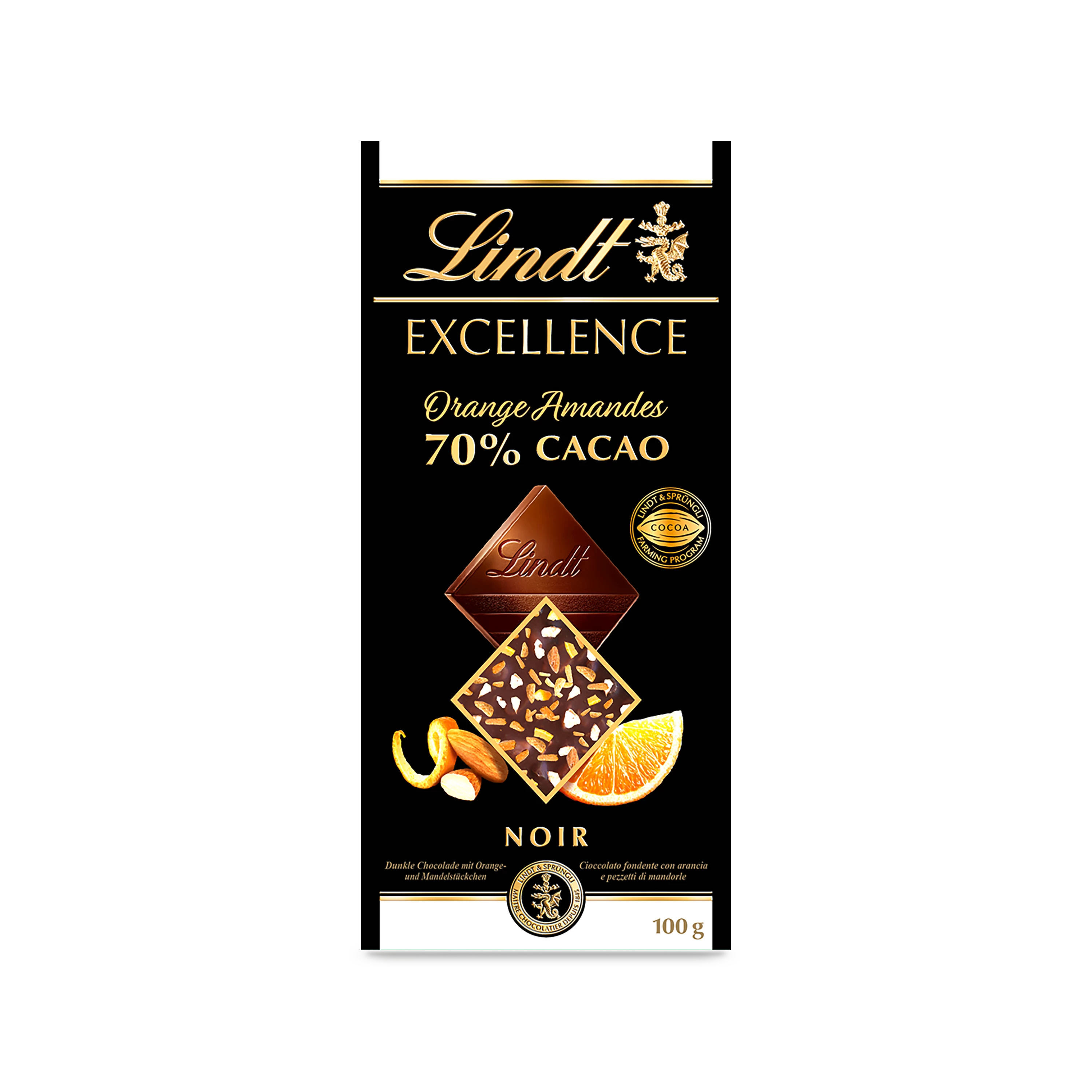 Excellence Noir 70% Chips Cacao Naranja Almendras Tableta 100 G - LINDT