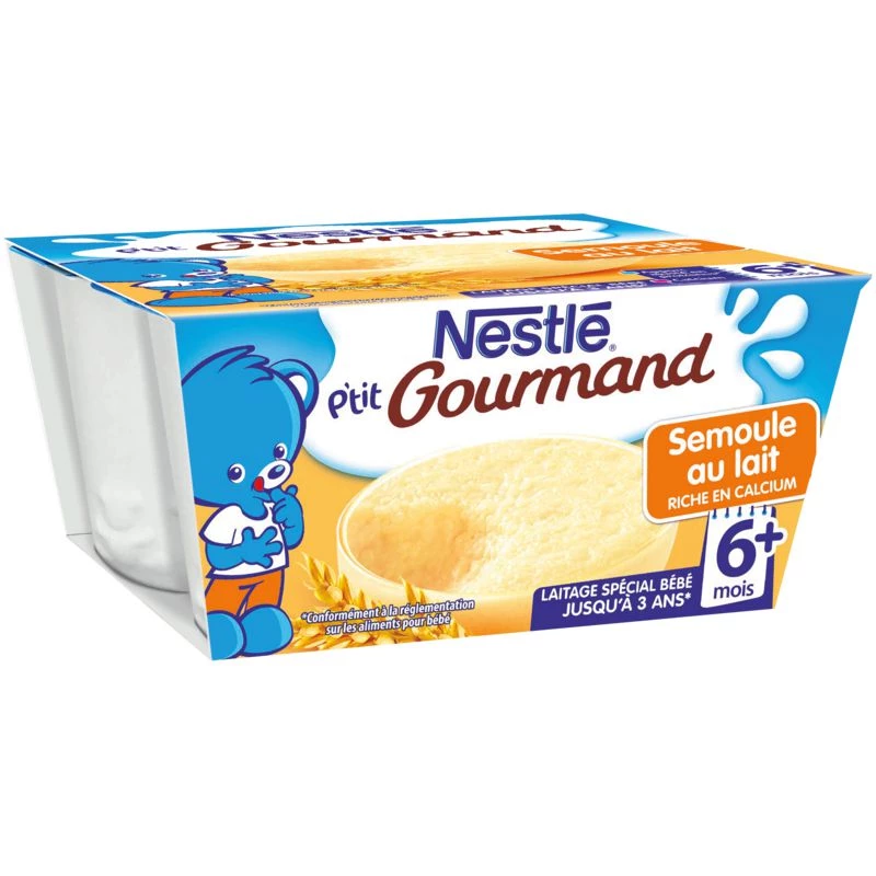 Postre de leche de sÃ©mola para bebÃ©s a partir de 6 meses 4x100g - NESTLE