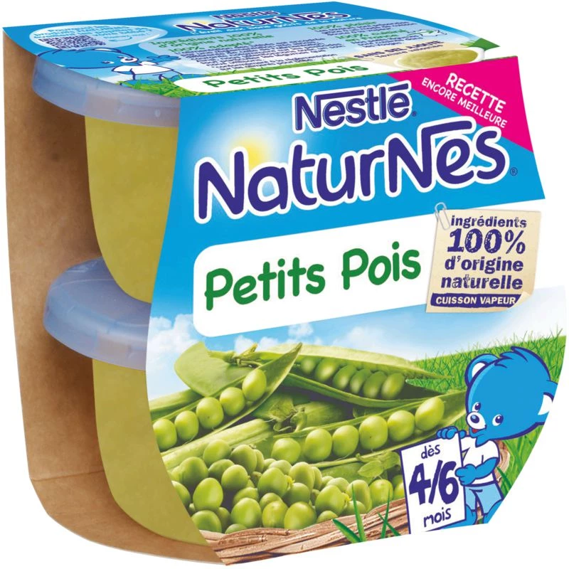 Naturnes Petit pot bébé dès 4-6 mois, petits pois 2x130g - NESTLE