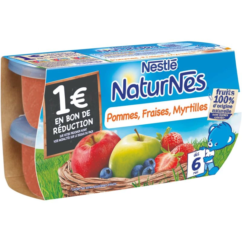 Compotas de maçã bebê, morango e mirtilo 4x130g - NESTLE