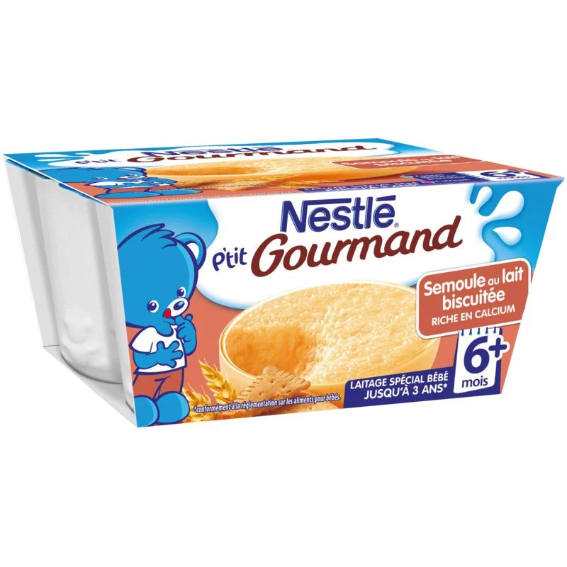 Dessert bébé semoule au lait biscuitée 6+ mois 4x100 - NESTLE