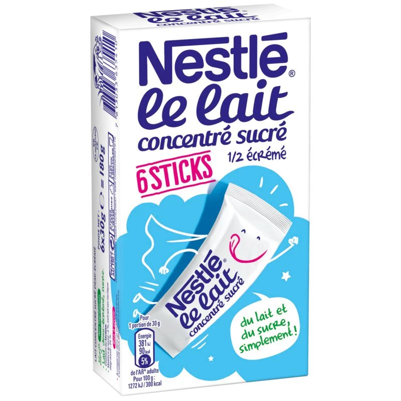 Lait concentré sucré 1/2 écrémé 6 sticks de 30g - NESTLE