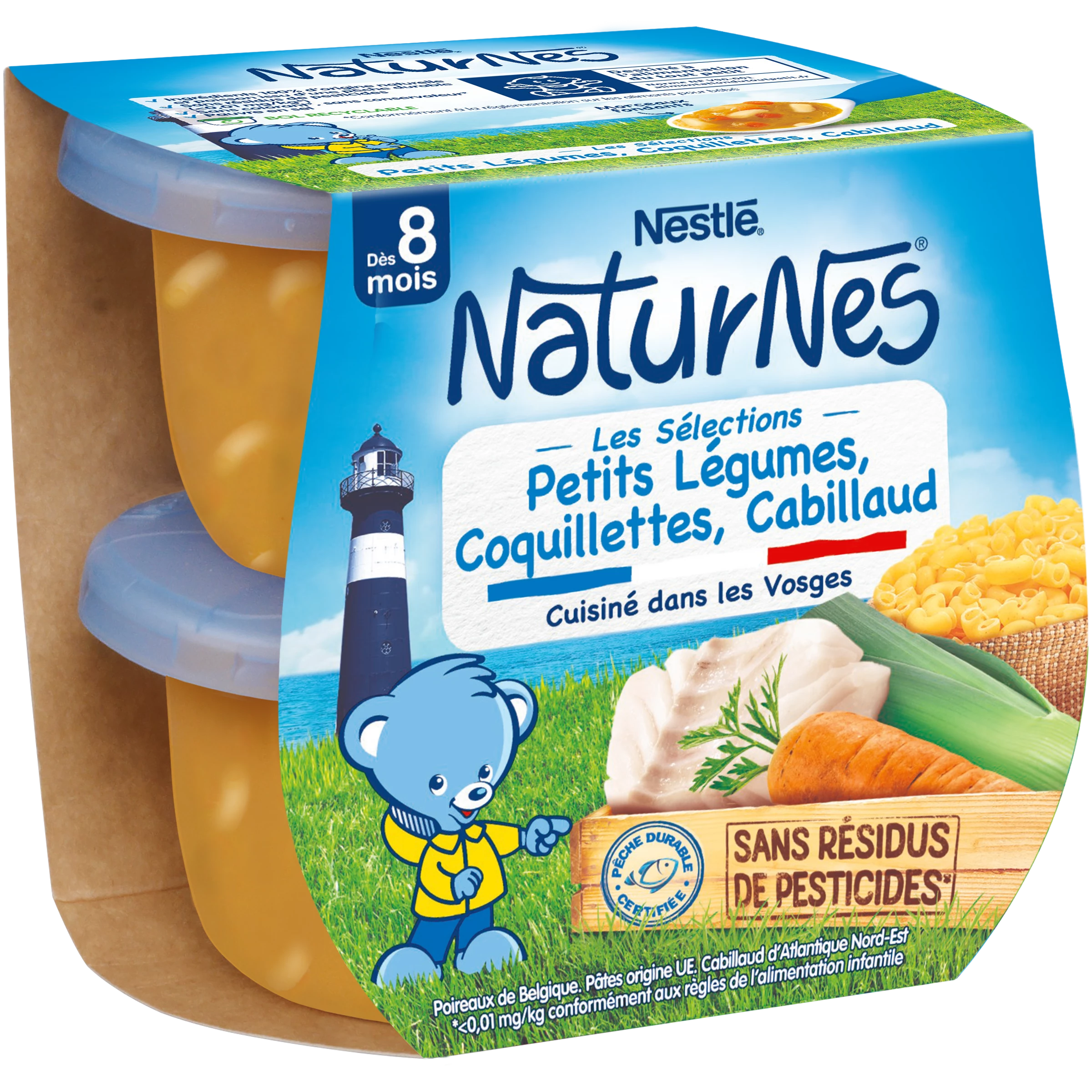 Naturnes kom met kleine gepelde groenten en kabeljauw vanaf 8 maanden 2x200g - NESLTE