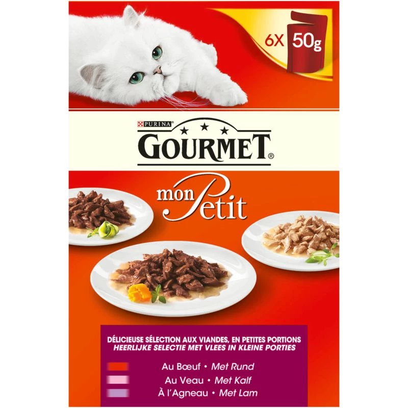 Mon Petit ração para gato carne/vitela/cordeiro GOURMET 6x50g - PURINA