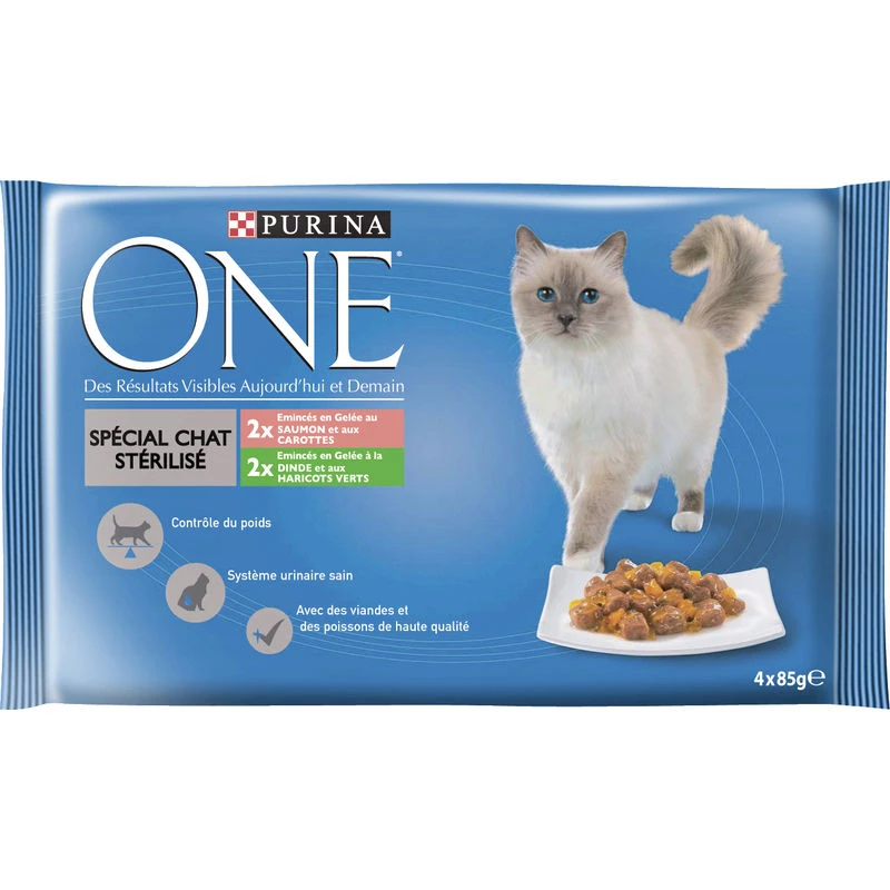 ONE корм для кошек стерилизованный с курицей и говядиной 4х85г - PURINA