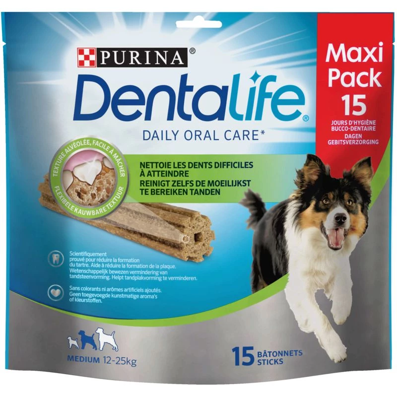 Sticks für Hunde, mittelgroß, 12–25 kg, Dentalife x15, 345 g - PURINA