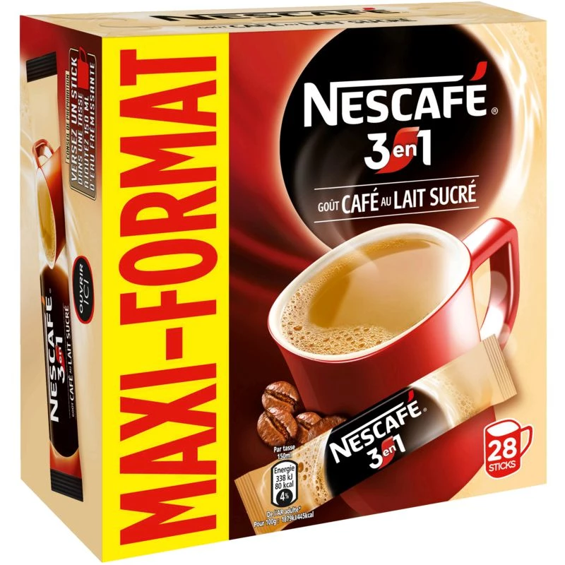 3 en 1 goût café au lait sucré x28 sticks - NESCAFÉ