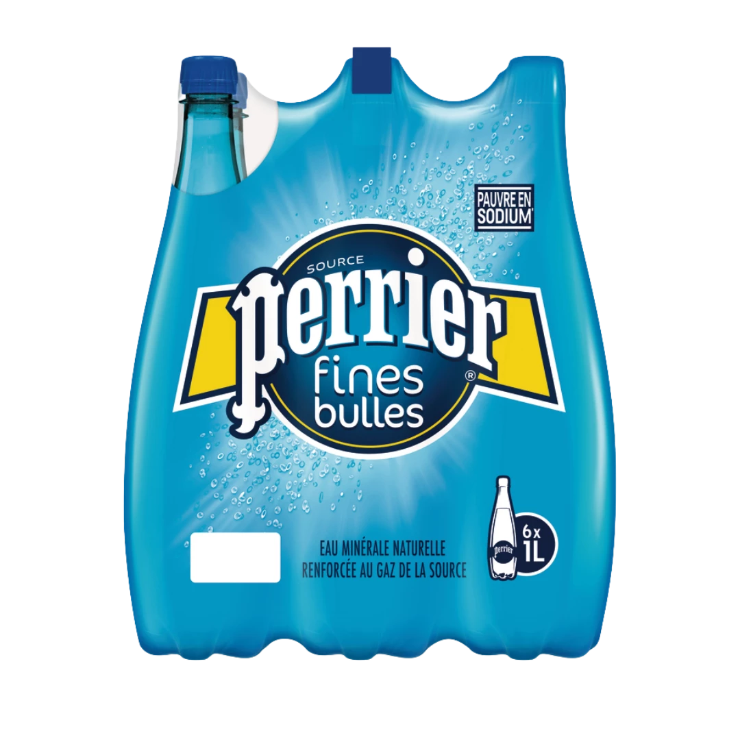 Água com gás mineral natural Bolhas finas 1l Pet X 6 - PERRIER