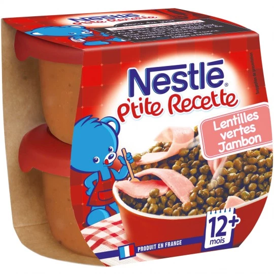 Prato bebê lentilhas verdes presunto 12+ meses 2x200g - NESTLE